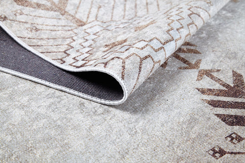 Beige Area Rug - Geometric Digital Print Carpet | Non Slip Washable Floor Rug