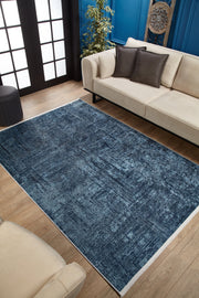 Modern Digital Area Rug – Navy Blue Non Slip Washable Carpet for Living Room