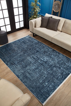 Modern Digital Area Rug – Navy Blue Non Slip Washable Carpet for Living Room