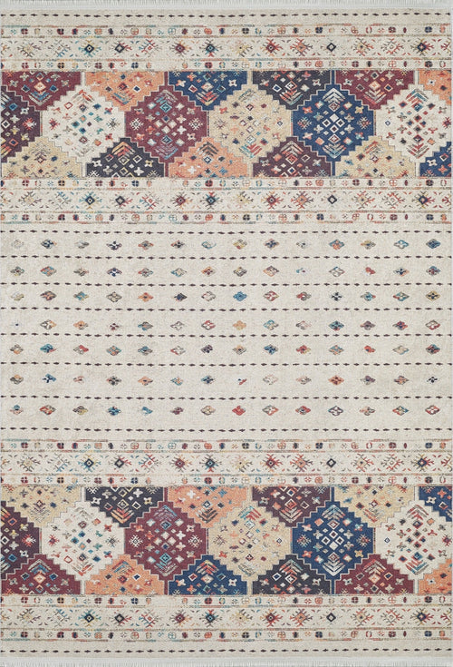 Geometric Area Rug - Digital Print Cream Carpet with Non Slip Pad for Modern Living Room