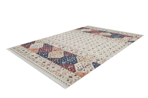 Geometric Area Rug - Digital Print Cream Carpet with Non Slip Pad for Modern Living Room