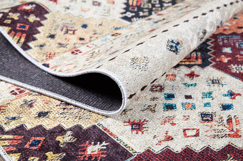 Geometric Area Rug - Digital Print Cream Carpet with Non Slip Pad for Modern Living Room