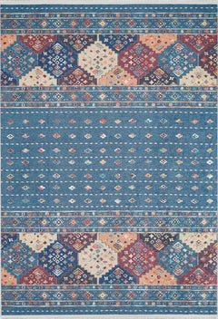 Blue Geometric Area Rug - Digital Print Washable Non Slip Carpet for Living Room