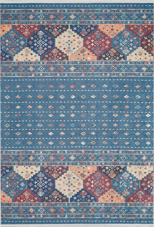 Blue Geometric Area Rug - Digital Print Washable Non Slip Carpet for Living Room