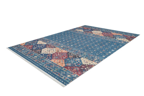 Blue Geometric Area Rug - Digital Print Washable Non Slip Carpet for Living Room