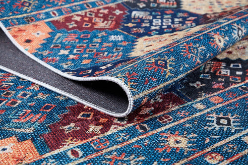 Blue Geometric Area Rug - Digital Print Washable Non Slip Carpet for Living Room