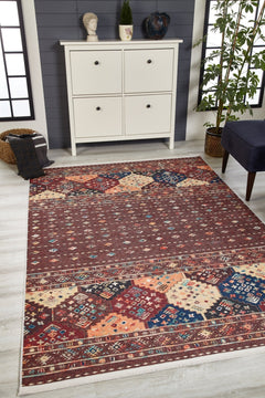 Geometric Area Rug - Brown Digital Print Rug, Non Slip Antibacterial Carpet