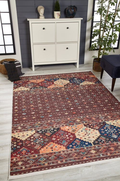 Geometric Area Rug - Brown Digital Print Rug, Non Slip Antibacterial Carpet
