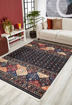 Black Geometric Area Rug - Digital Print Rug | Non Slip Carpet, Antibacterial