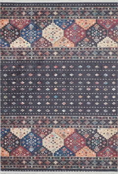 Black Geometric Area Rug - Digital Print Rug | Non Slip Carpet, Antibacterial