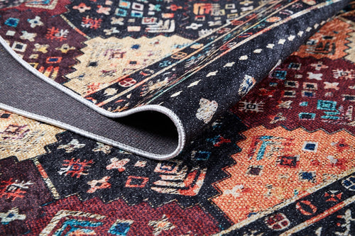 Black Geometric Area Rug - Digital Print Rug | Non Slip Carpet, Antibacterial