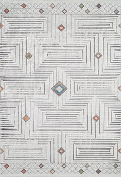 Beige Geometric Area Rug - Digital Print Non Slip Carpet for Living Room