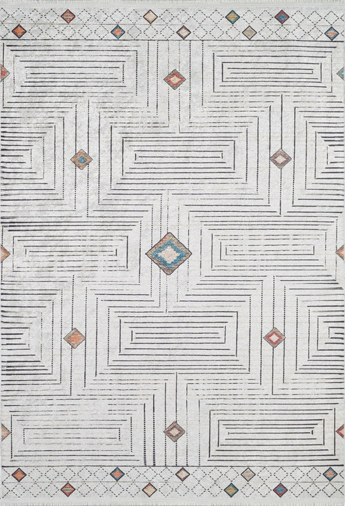 Beige Geometric Area Rug - Digital Print Non Slip Carpet for Living Room
