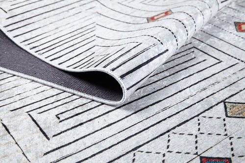 Beige Geometric Area Rug - Digital Print Non Slip Carpet for Living Room