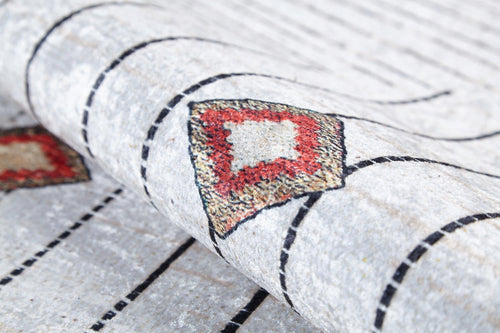 Beige Geometric Area Rug - Digital Print Non Slip Carpet for Living Room