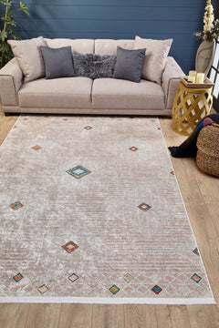 Beige Geometric Area Rug - Stylish Digital Print, Non Slip Antibacterial Carpet