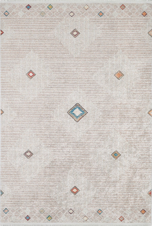 Beige Geometric Area Rug - Stylish Digital Print, Non Slip Antibacterial Carpet