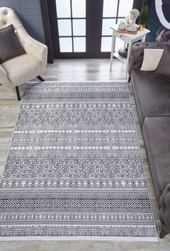 Grey Geometric Area Rug – Digital Print, Non Slip, Antibacterial Carpet for Living Room
