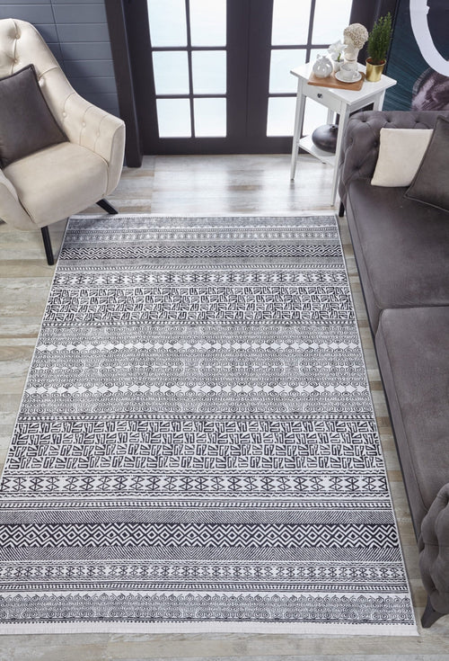 Grey Geometric Area Rug – Digital Print, Non Slip, Antibacterial Carpet for Living Room