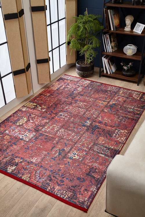 Modern Digital Area Rug – Red Print Carpet | Non Slip, Antibacterial Floor Mat