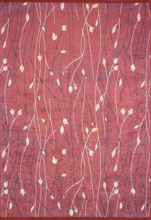 Modern Area Rug - Floral Red Digital Print Non Slip Carpet for Living Room