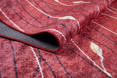 Modern Area Rug - Floral Red Digital Print Non Slip Carpet for Living Room