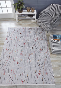 Grey Floral Area Rug – Stylish Digital Print Carpet | Non Slip, Washable, Antibacterial
