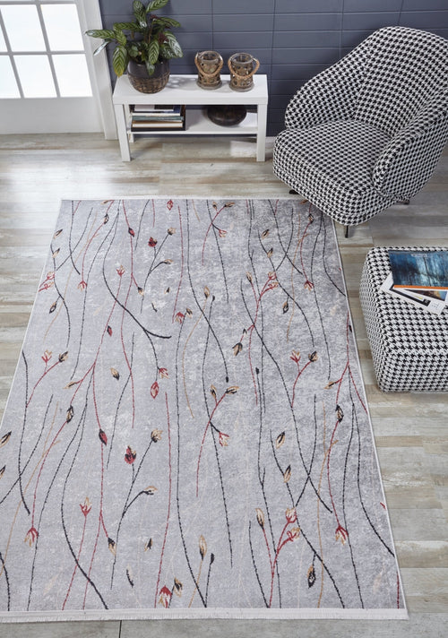 Grey Floral Area Rug – Stylish Digital Print Carpet | Non Slip, Washable, Antibacterial