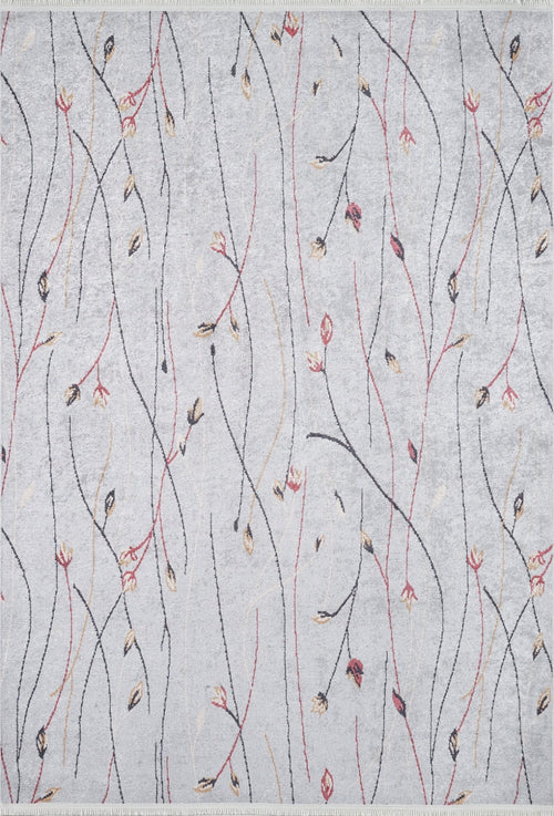 Grey Floral Area Rug – Stylish Digital Print Carpet | Non Slip, Washable, Antibacterial