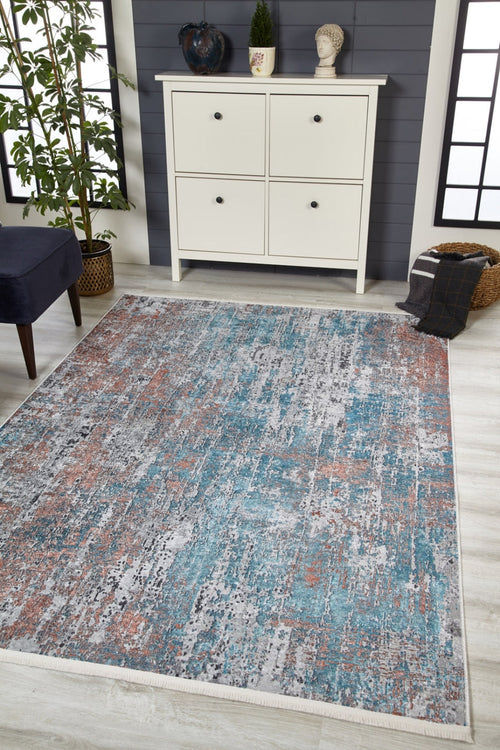 Modern Area Rug - Blue Digital Print Carpet | Antibacterial, Non Slip & Washable