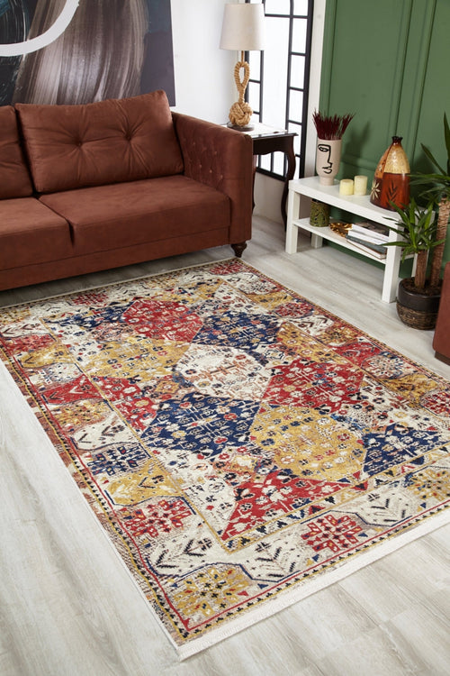 Geometric Area Rug – Beige Digital Print Rug | Non Slip, Antibacterial Carpet