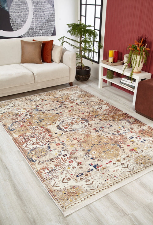 Modern Digital Area Rug – Cream Non Slip Washable Carpet for Living Room