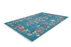 Blue Floral Area Rug - Digital Print Non Slip Washable Carpet for Living Room