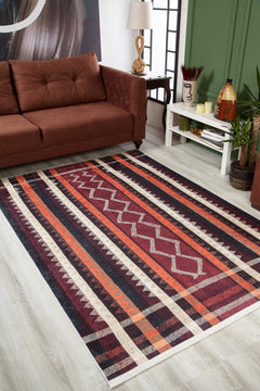 Orange Striped Area Rug - Digital Print, Non Slip, Washable, Antibacterial Carpet