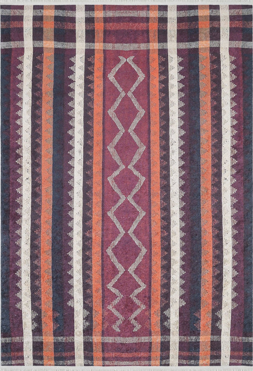 Orange Striped Area Rug - Digital Print, Non Slip, Washable, Antibacterial Carpet
