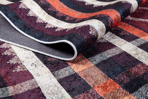 Orange Striped Area Rug - Digital Print, Non Slip, Washable, Antibacterial Carpet