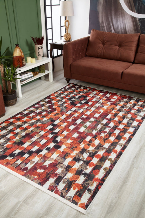 Orange Geometric Area Rug – Digital Print Carpet | Non Slip, Antibacterial Floor Mat