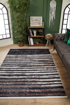 Black Striped Area Rug – Digital Print Rug, Non Slip Antibacterial Carpet