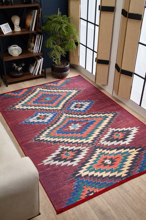 Bhopal Burgundy Geometric Digital Print Area Rug