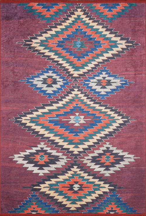 Bhopal Burgundy Geometric Digital Print Area Rug