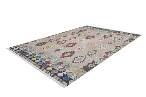 Geometric Area Rug | Beige Digital Print Carpet - Non Slip, Antibacterial, Washable