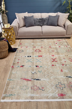 Modern Digital Print Rug – Beige Area Rug With Non Slip, Antibacterial Features