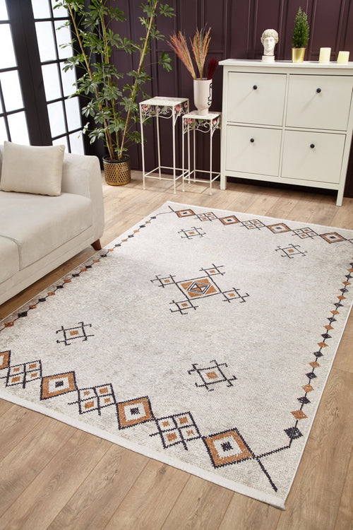 Beige Geometric Area Rug - Digital Print Rug | Antibacterial, Non Slip Carpet