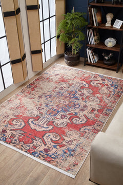 Red Classic Area Rug – Digital Print Carpet | Non Slip, Antibacterial & Washable