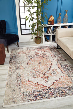 Digital Print Area Rug - Brown Classic Style Non Slip Carpet for Living Room