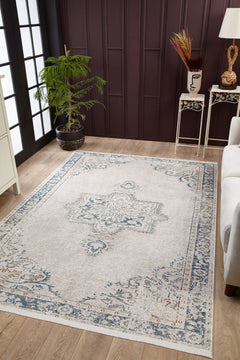 Beige Area Rug – Classic Digital Print Rug | Non Slip, Antibacterial Carpet