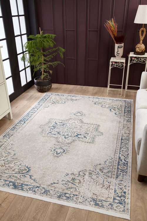 Beige Area Rug – Classic Digital Print Rug | Non Slip, Antibacterial Carpet