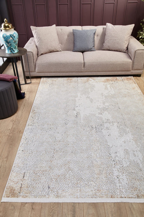 Modern Area Rug – Beige Digital Print Carpet | Non Slip, Antibacterial Floor Rug