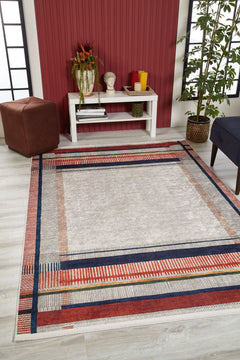 Beige Striped Area Rug - Non Slip Digital Print Rug | Antibacterial Carpet