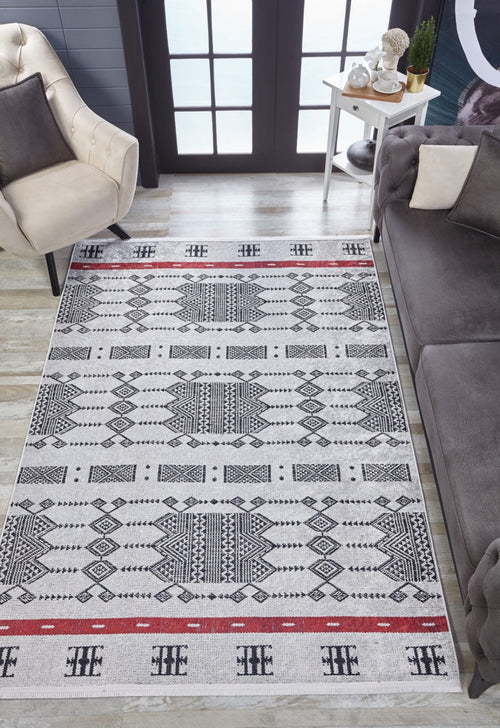 Escobedo Grey Geometric Digital Print Area Rug